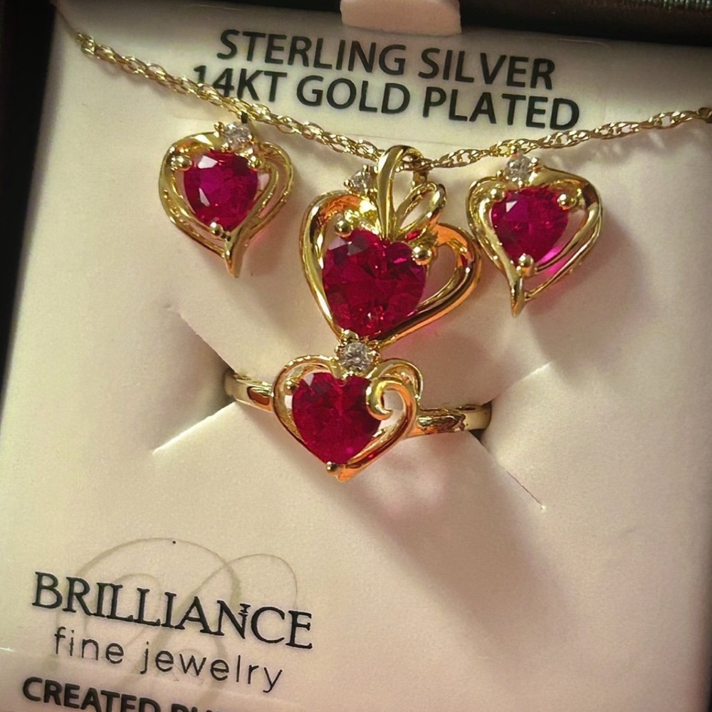 Brilliance Gold Plated Heart Earrings with Red Accents